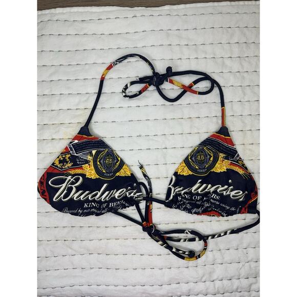 Vintage Budweiser Triangle String Bikini Top Only King Of Beer Bud Navy Swim - Picture 2 of 13